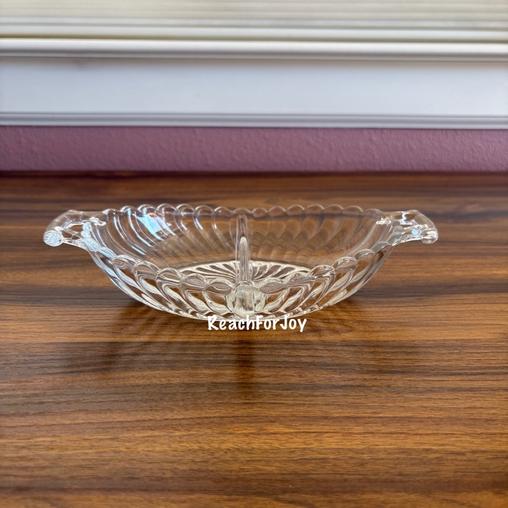Vintage Fostoria Colony Glass Relish Dish Two Compartment Condiment Server